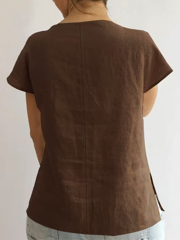 Wiliena - Tie-Neck Short Sleeve Top