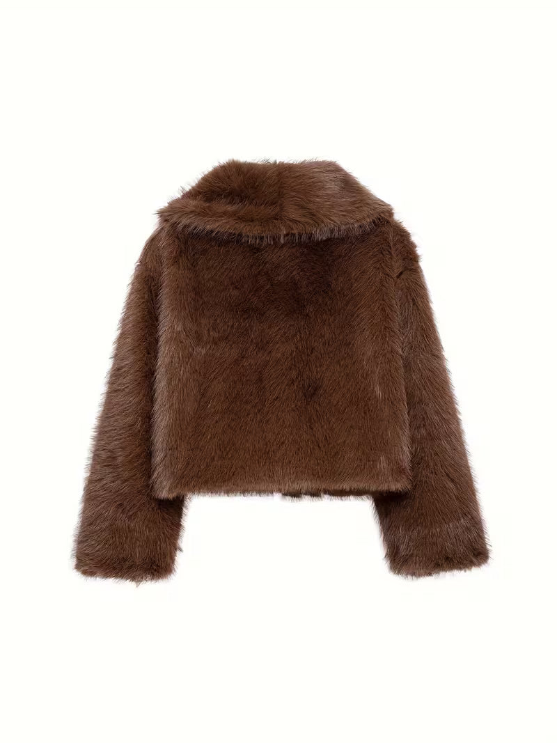 Jorida - Faux Fur Oversized Cropped Lapel Jacket