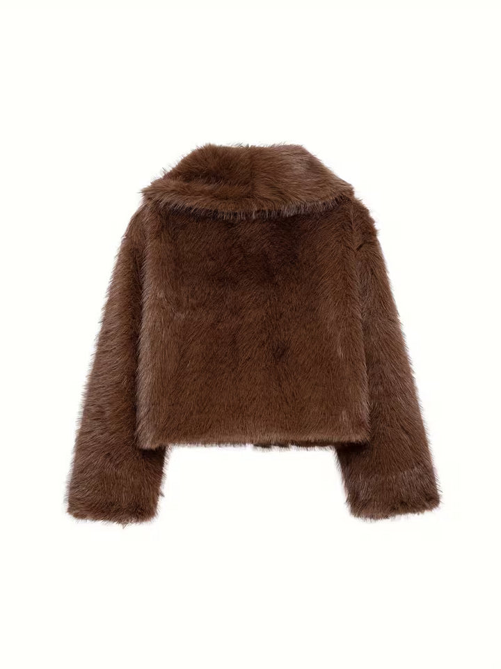 Jorida - Faux Fur Oversized Cropped Lapel Jacket