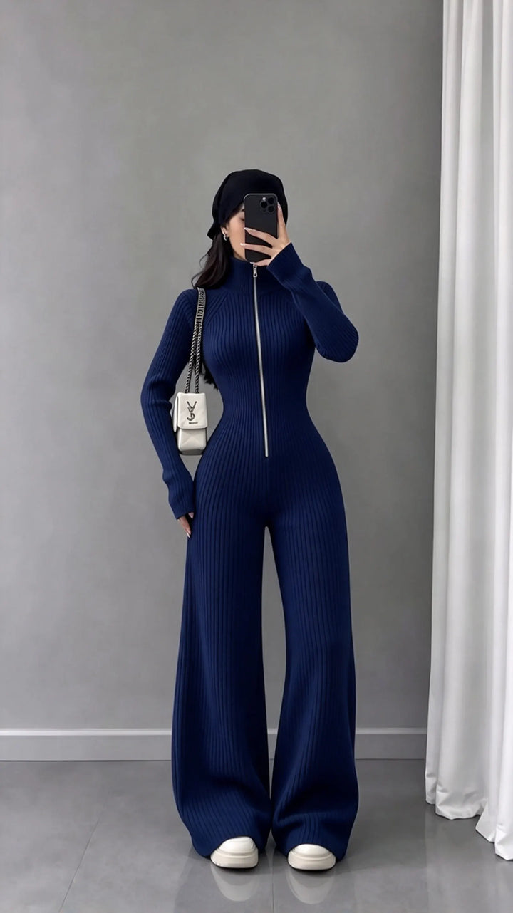 Libby - Ribbed Knit Wide-Leg Jumpsuit