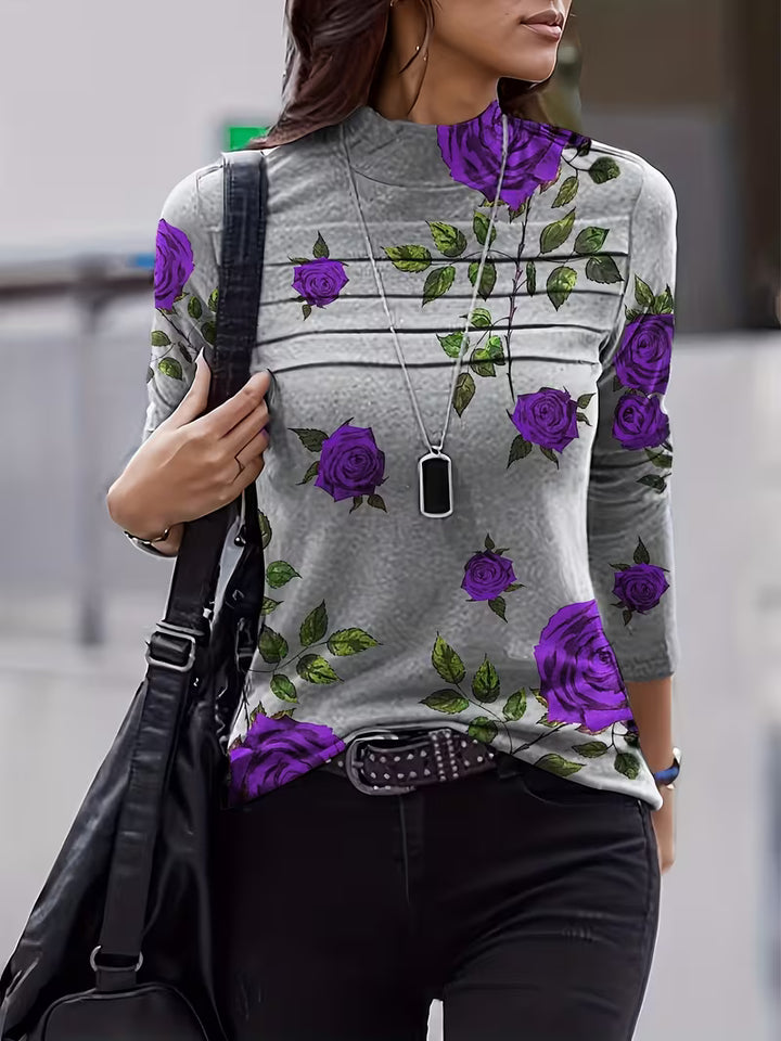 Zunni - Floral Print Mock Neck Top