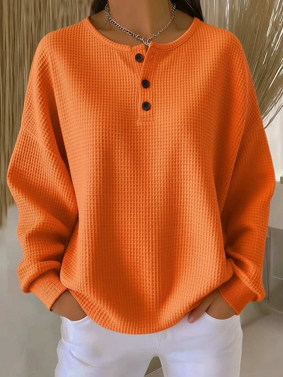 Ritona - Waffle-Knit Henley Sweatshirt