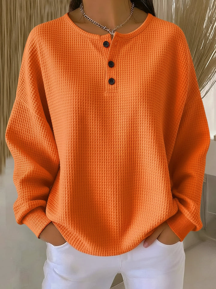 Ritona - Waffle-Knit Henley Sweatshirt