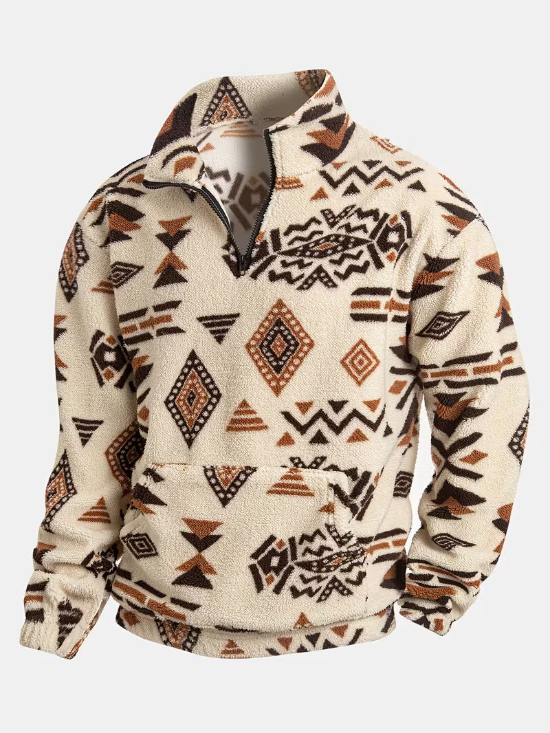Witker - Plush Ethnic Mock Neck Sweatshirt