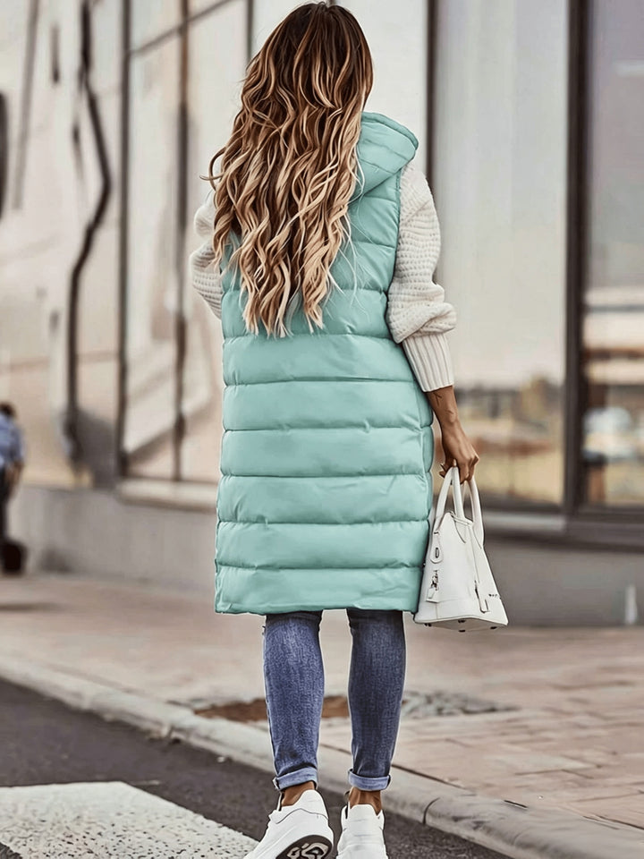 Maryanne - Long Hooded Puffer Vest With Pockets