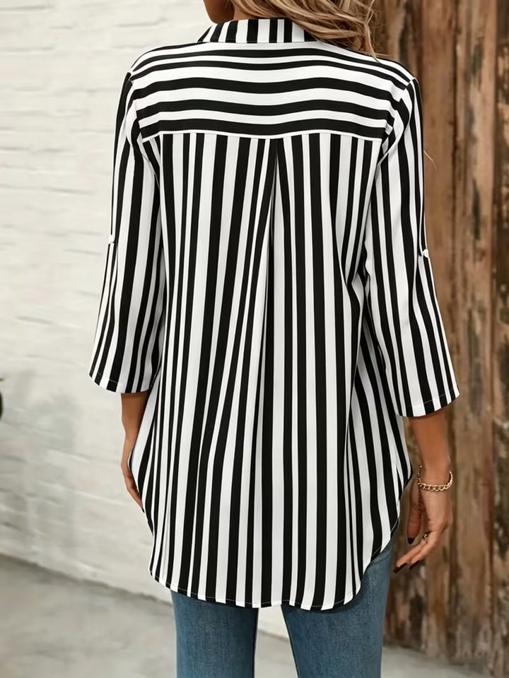 Elika - V-neck Striped Loose Top