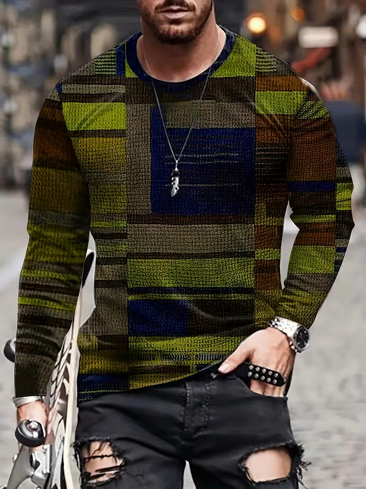 Kellan - Patchwork Geometric Print Long Sleeve Shirt