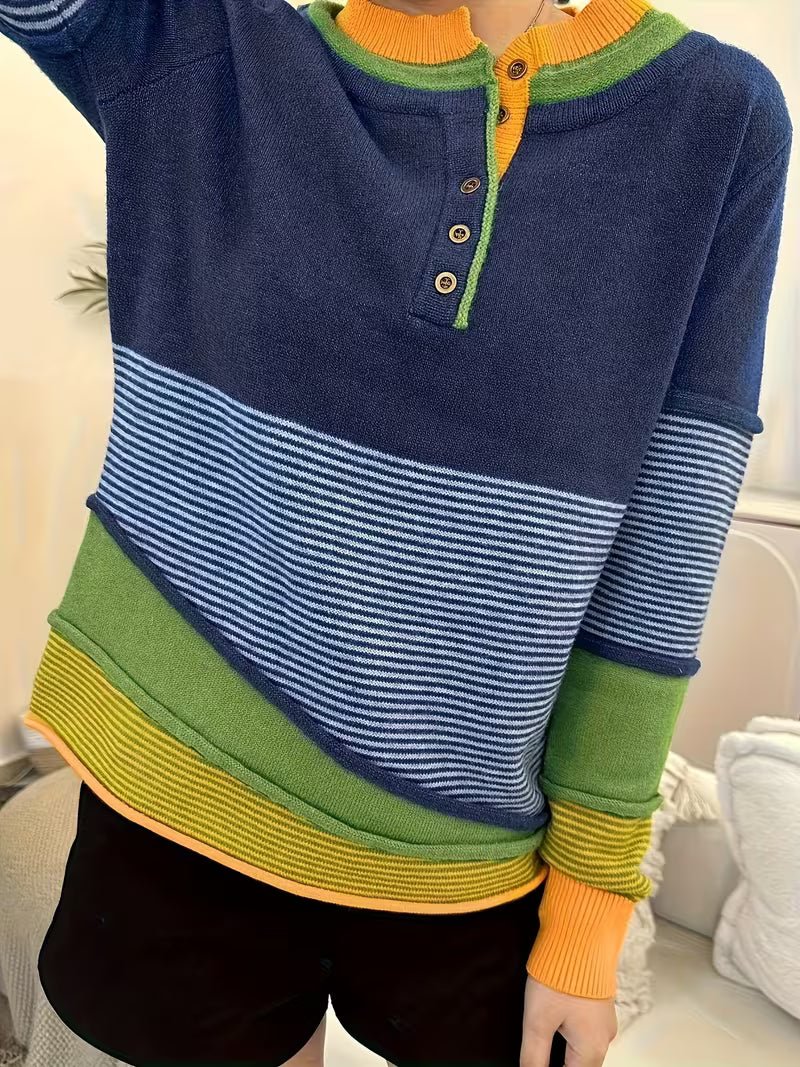 Lokina - Color Block Striped Knitted Sweater