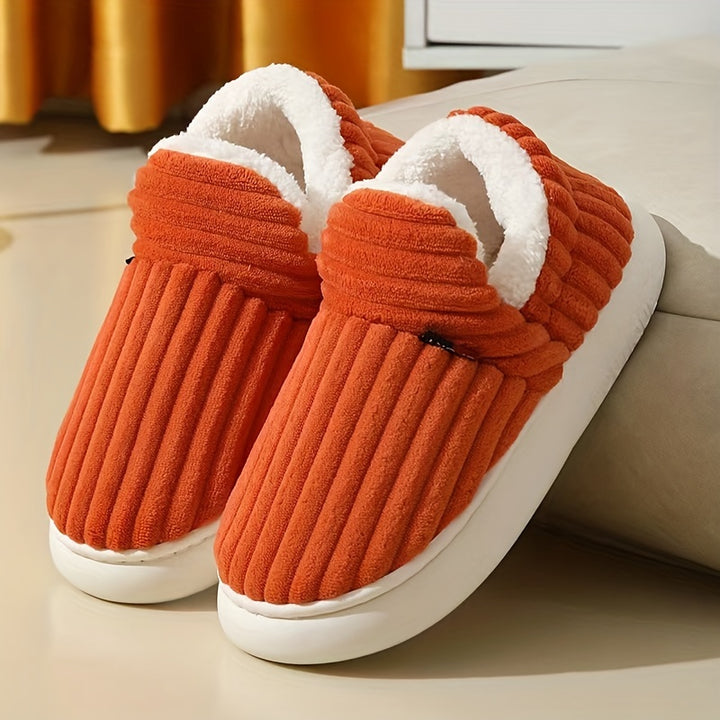 Keziban - Ribbed Slip-On Slippers With Plush Lining