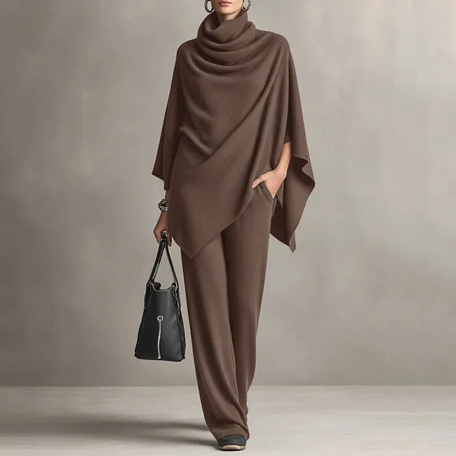 Deidraa - Cowl Neck Cape & Wide-Leg Pant Set