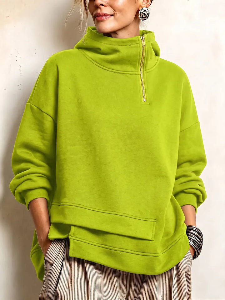 Lyona - Modern Asymmetric High-Neck Sweatshirt