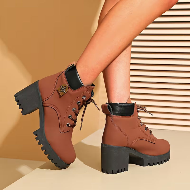 Donjeta - Lace-Up Chunky Heel Ankle Boots