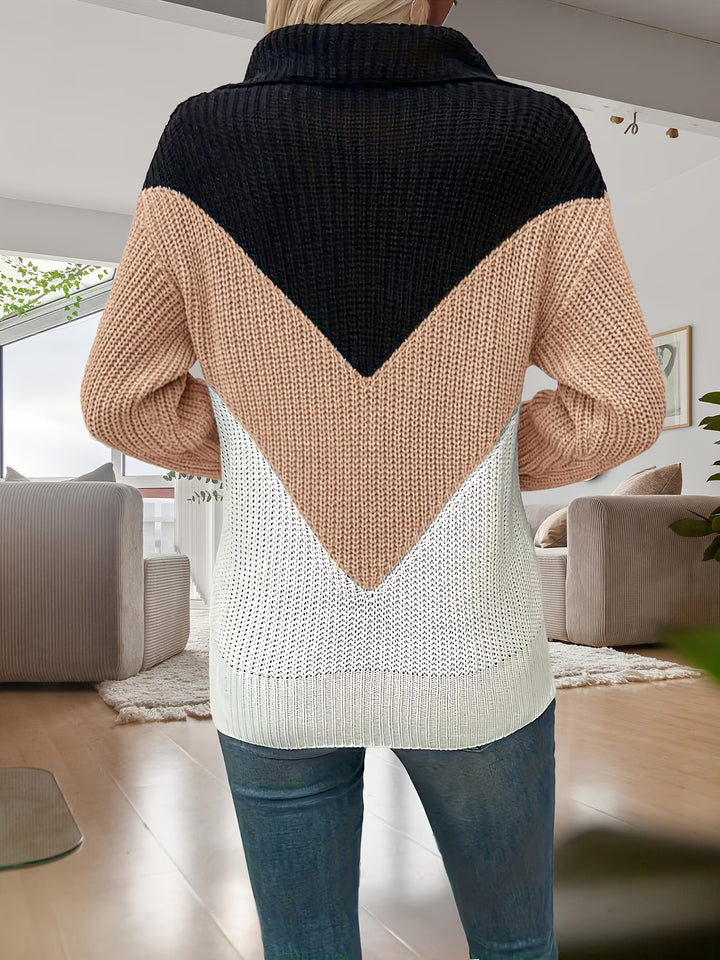 Fagina - Elegant Knitted Sweater with Half Zip