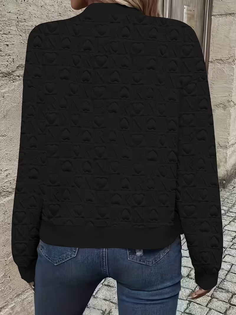 Lojina - Embossed Heart Pattern Zip-Up Jacket
