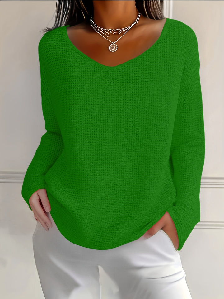 Bernice - Waffle Long Sleeve V-Neck Shirt