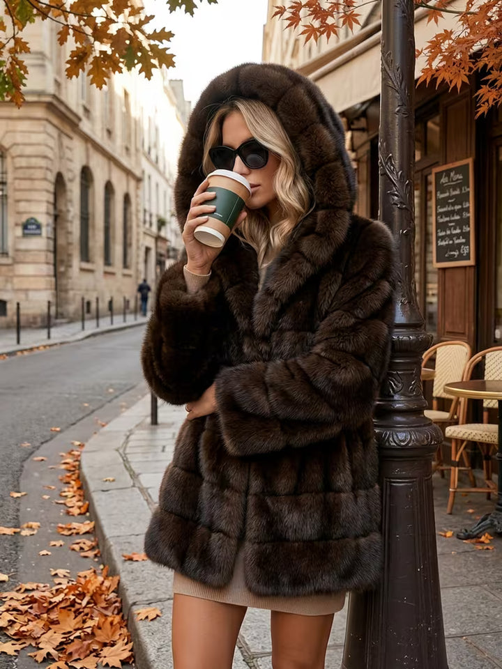 Bartola - Coat With Hood and Fur Texture