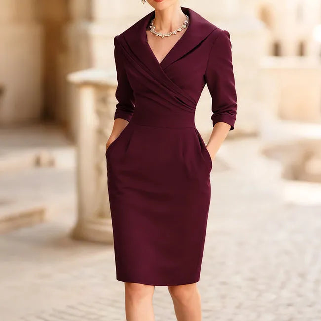 Fanoula - Elegant Shawl Collar Sheath