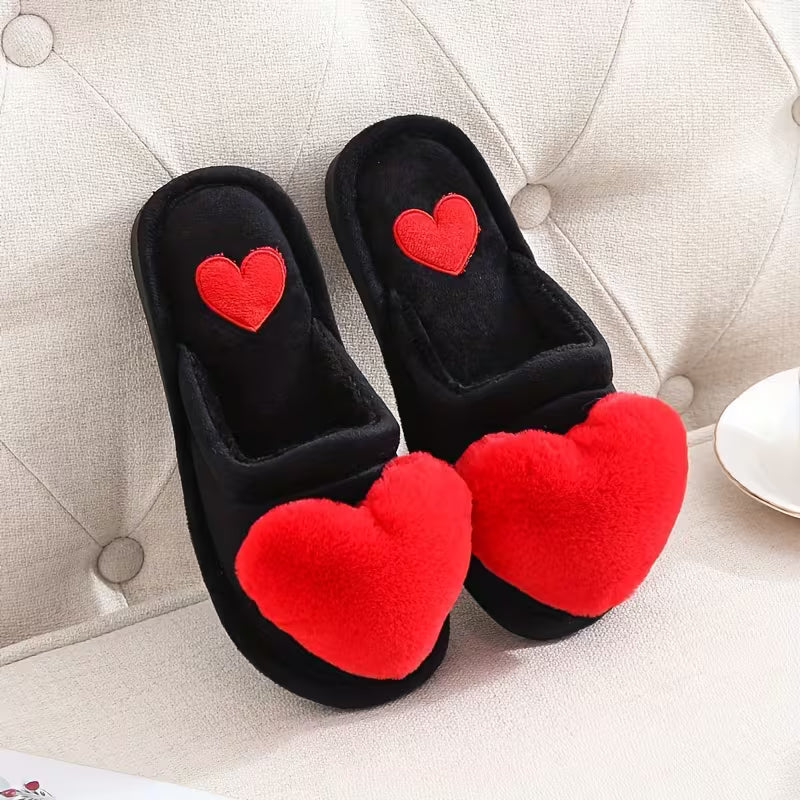 Zeliha - Plush Heart Slippers With Non-Slip Soles