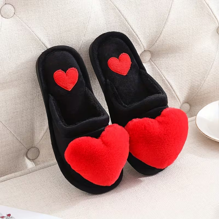 Zeliha - Plush Heart Slippers With Non-Slip Soles