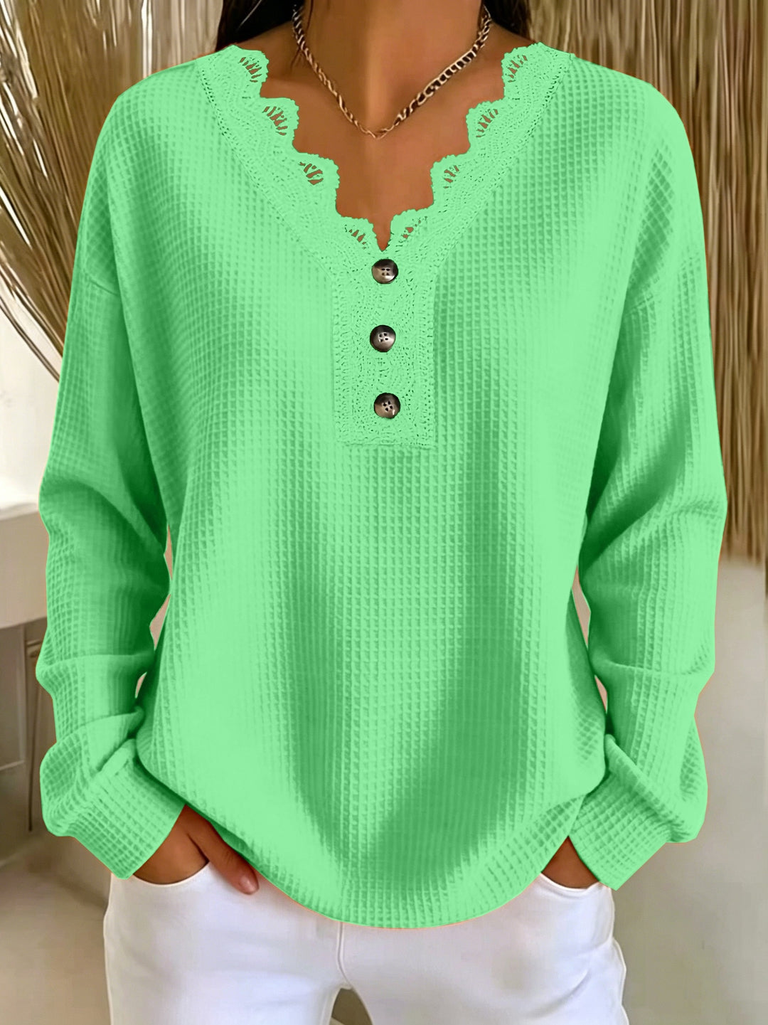 Aidana - Winter Long Sleeve Lace Top With Button