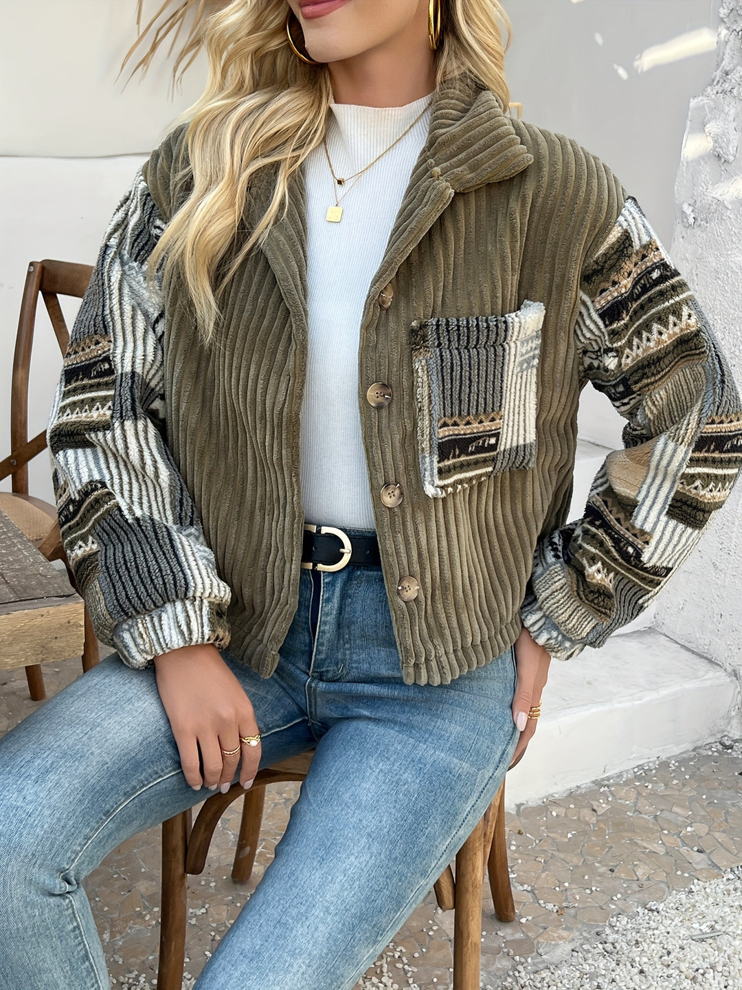 Rydia - Lapel Collar Long Sleeve Button Jacket