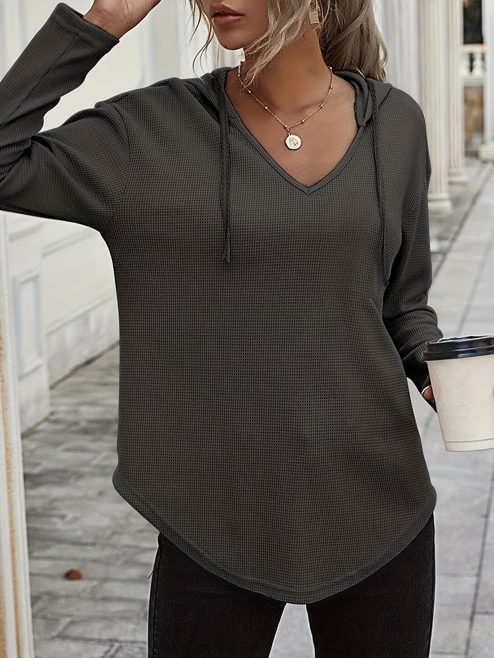 Seonie - Long Sleeve V Neck Hoodie