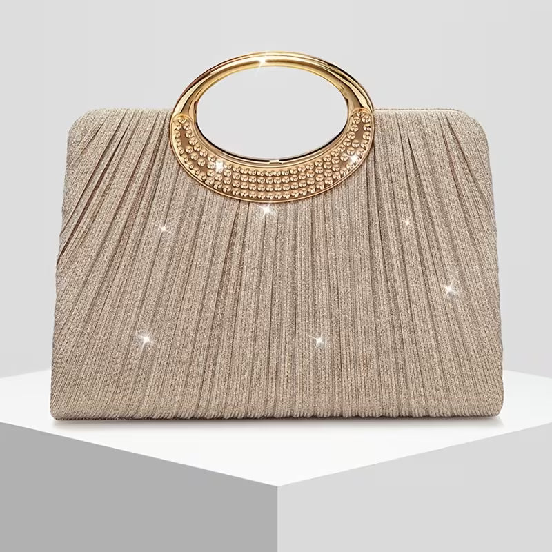 Lizzana - Shiny Round Ring Pleated Handbag