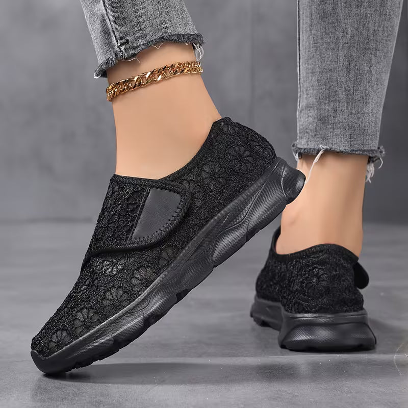 Sabyne - Floral Lace Hook and Loop Sneakers