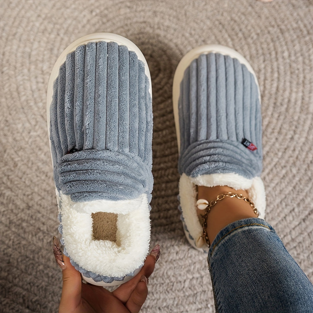 Keziban - Ribbed Slip-On Slippers With Plush Lining