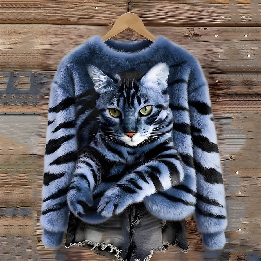 Zohara - Faux Fur Sweater With Cat Print