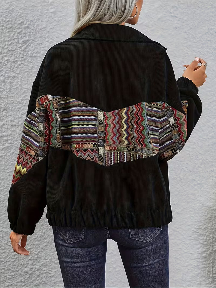 Denyque - Jacket with Multicolor Geometric Patchwork and Lapels