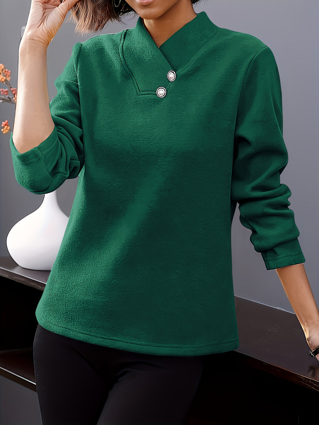Bonya - Casual Long Sleeve V-Neck Collar Top