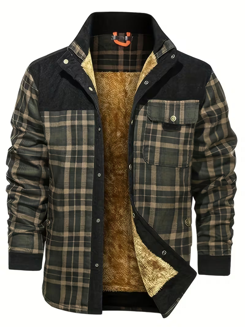 Kerrik - Plush Lined Lapel Plaid Jacket
