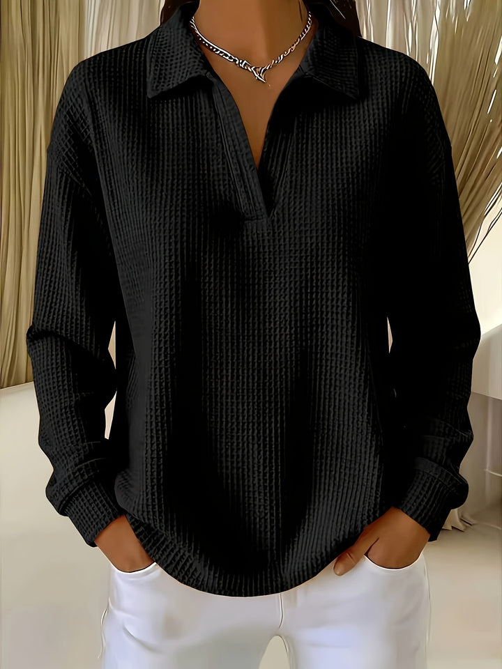 Nastya - Elegant Waffle Polo Collar Shirt