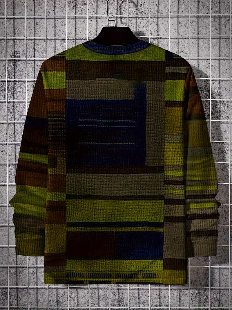 Kellan - Patchwork Geometric Print Long Sleeve Shirt