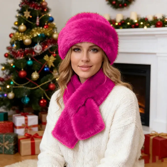 Eugenie - Fluffy Winter Hat and Matching Scarf Set
