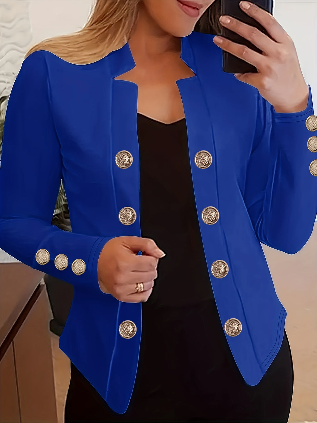 Raakel - Front Double Breasted Cuff Long Sleeve Blazer