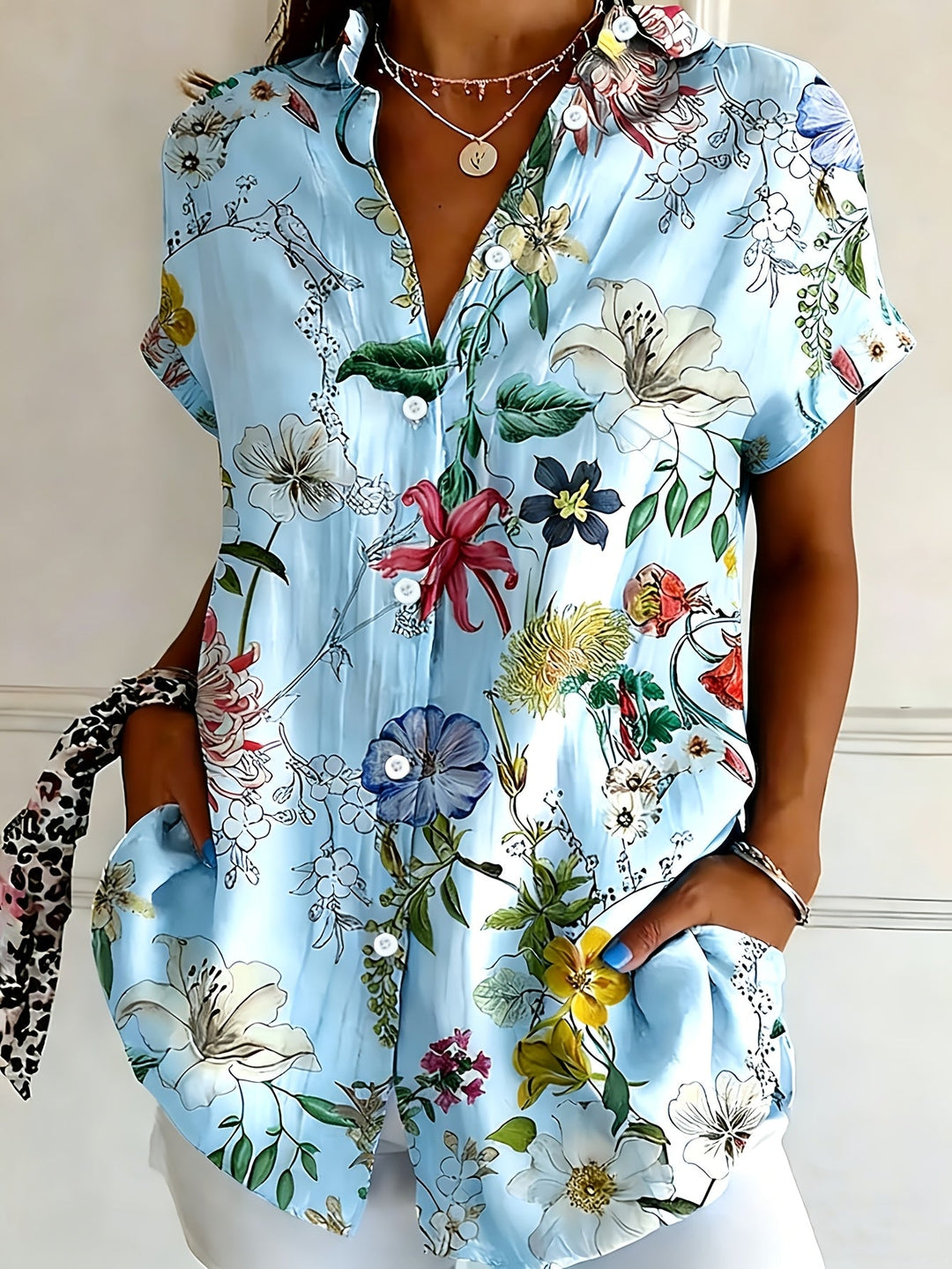 Nabilah - Casual Short Sleeve Top With Floral Print