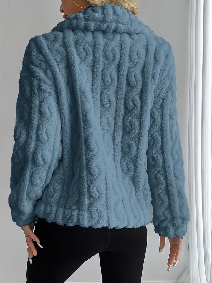 Losina - Cable Textured Fuzzy Teddy Jacket