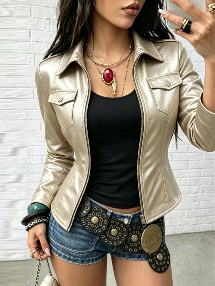 Shiona - Leather Jacket With Front Pockets