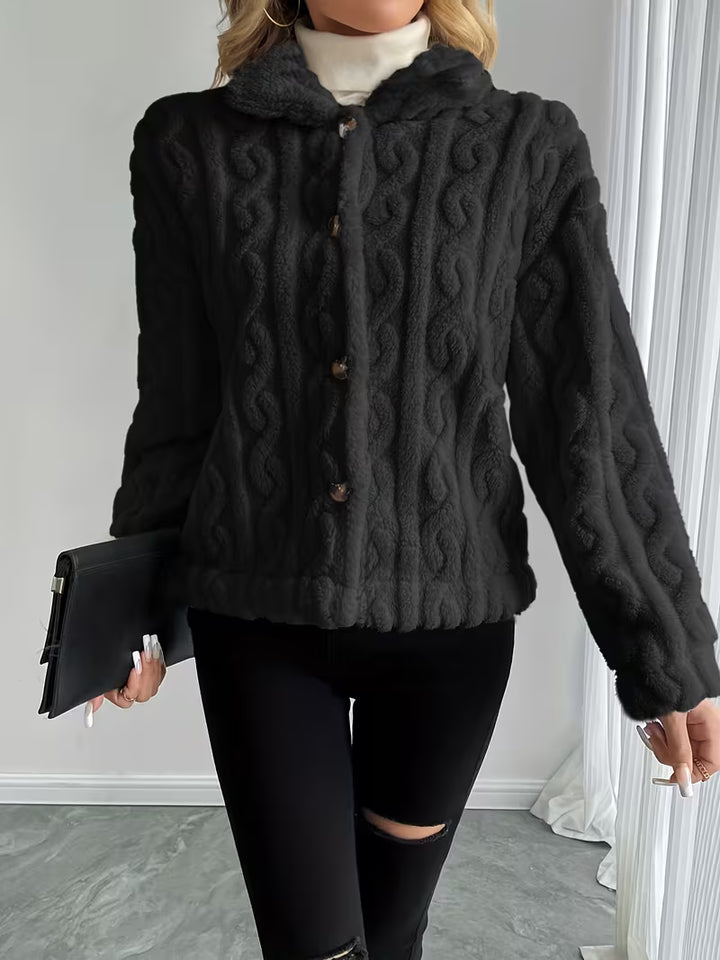 Losina - Cable Textured Fuzzy Teddy Jacket