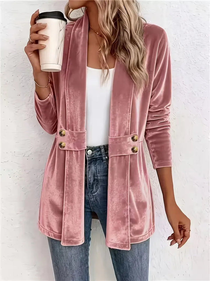 Sdenia - Velvet Open Front Longline Blazer