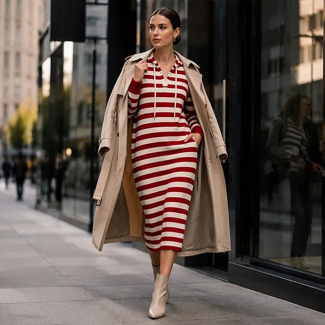 Zeynep - Striped Hooded Sweatshirt Dress