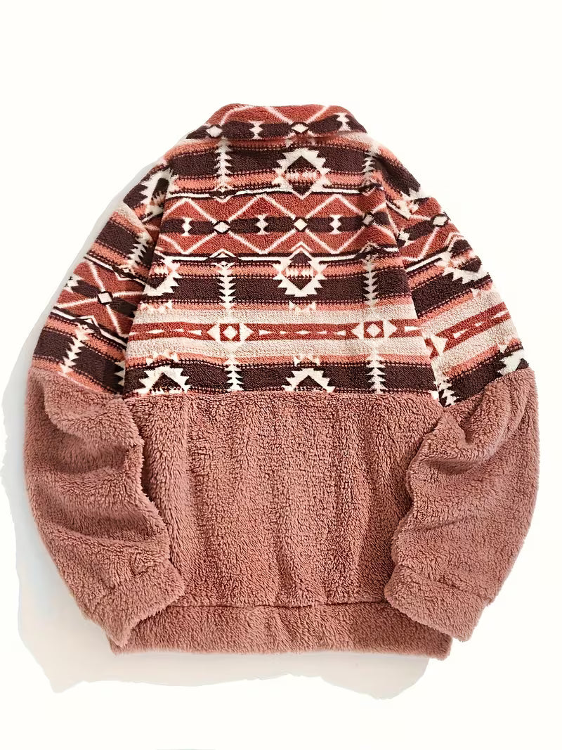 Limina - Geo Pattern Half-Zip Teddy Sweatshirt