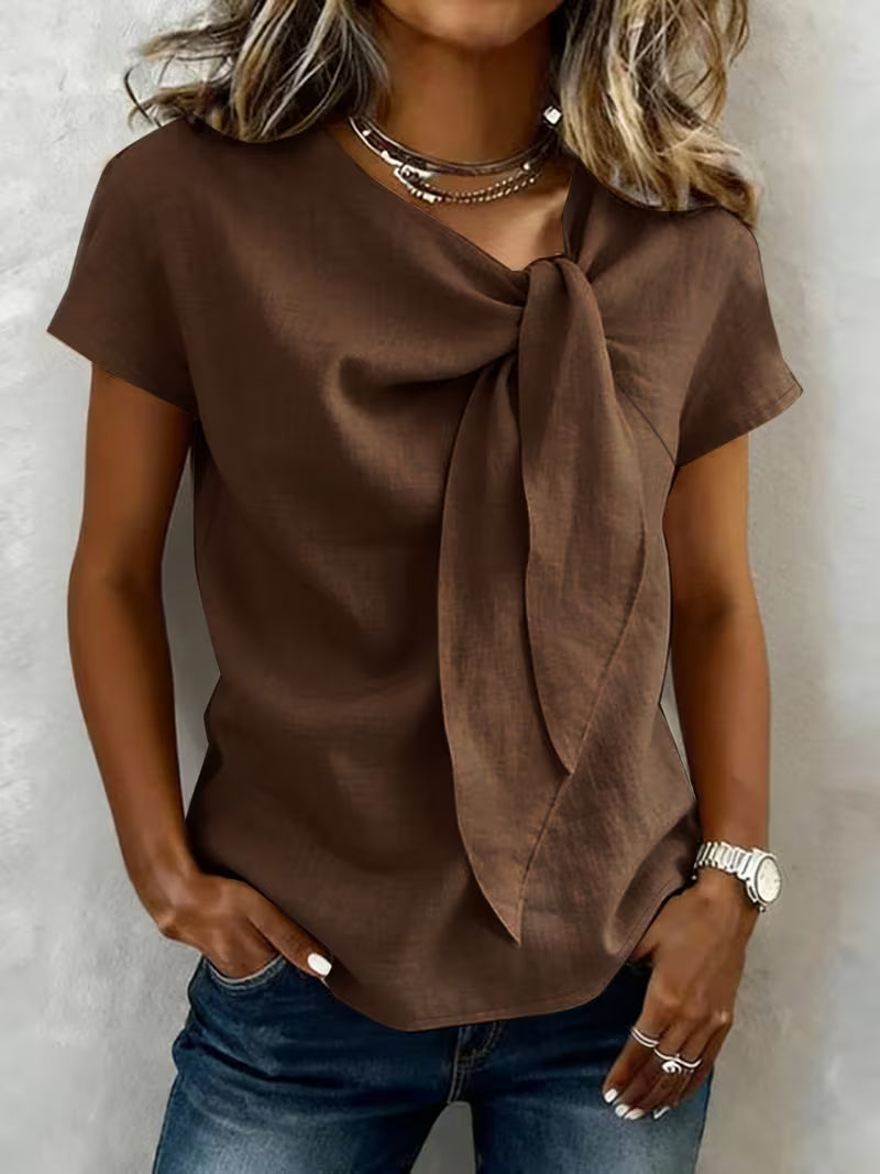 Wiliena - Tie-Neck Short Sleeve Top