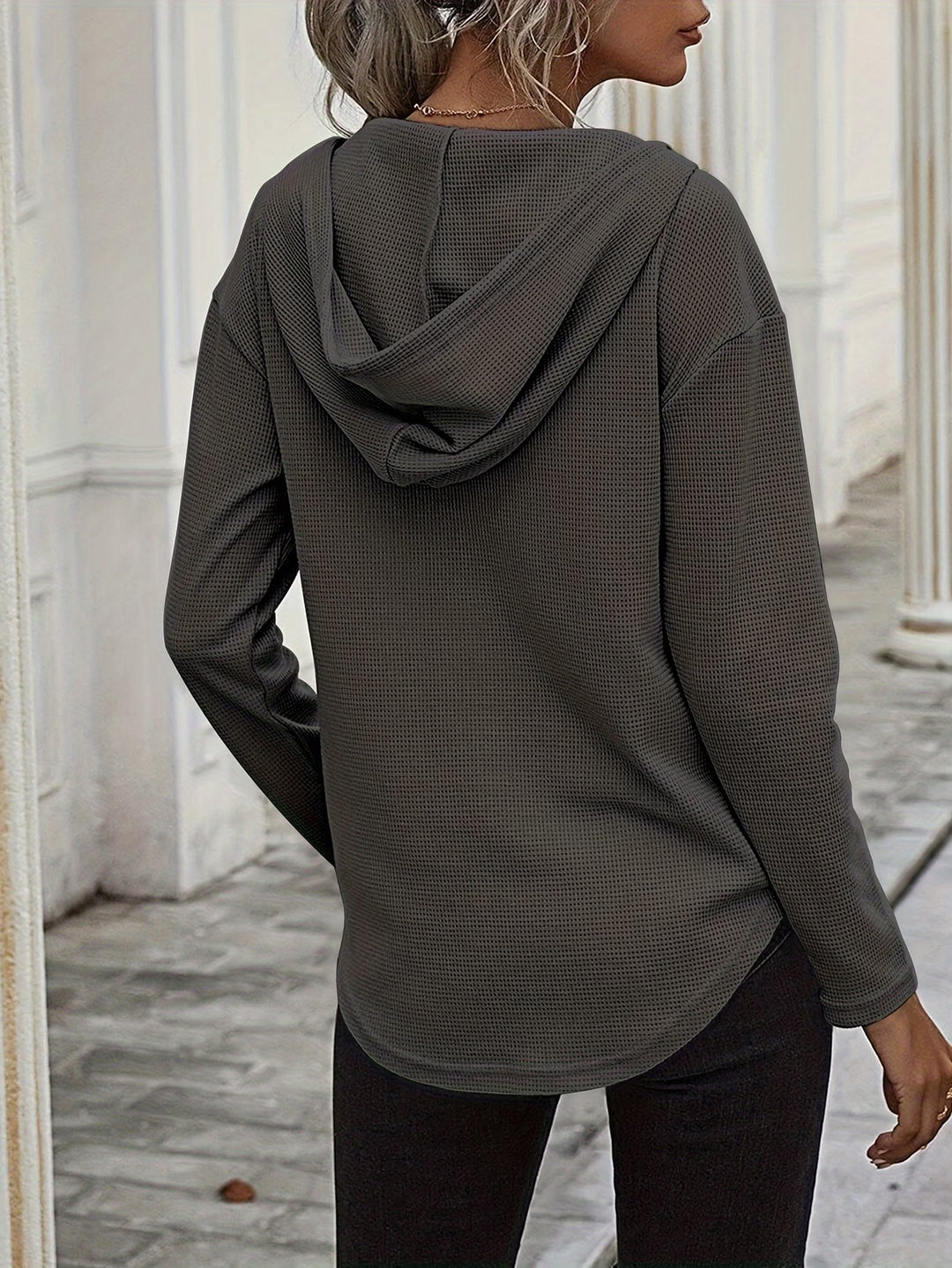 Seonie - Long Sleeve V Neck Hoodie
