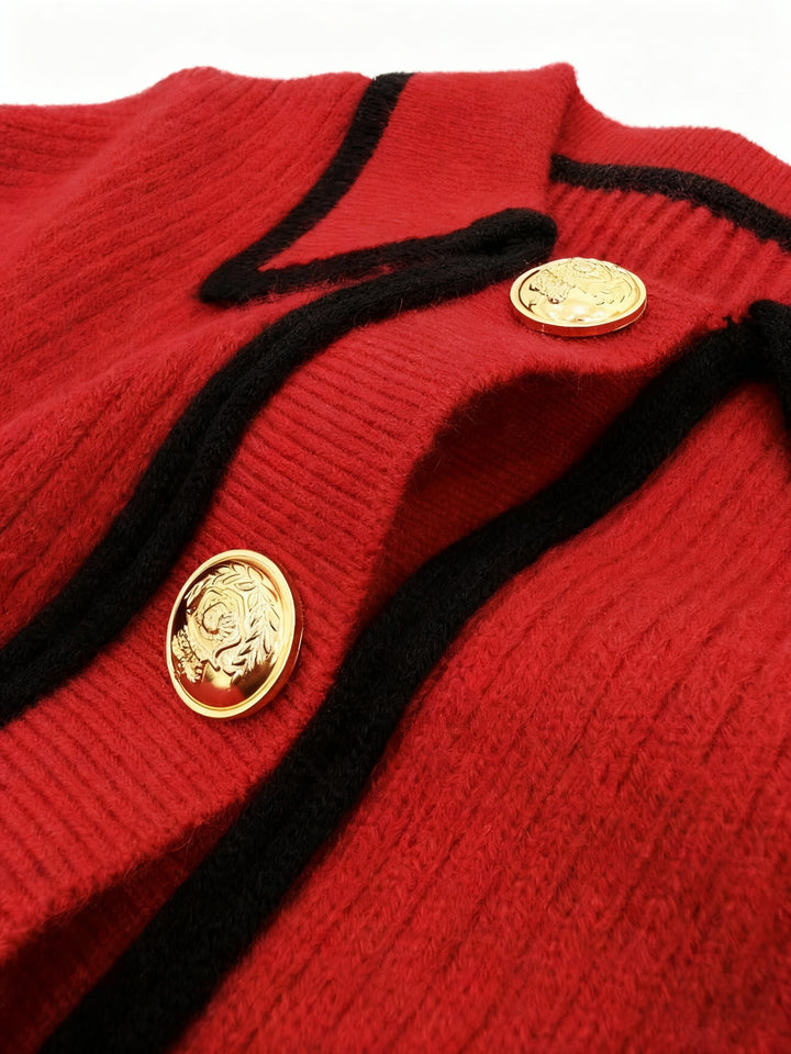 Dilnaz - Long Sleeve Contrast Trim Button Sweater