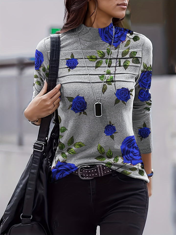 Emine - Printed Mock Neck Top With Pleated Detail