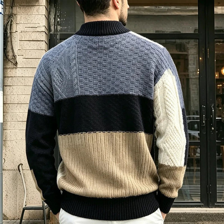 Trevon - Patchwork Cable Knit Sweater