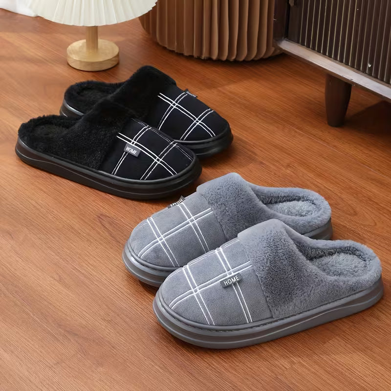 Bugra - Plush Slippers With Checkered Pattern